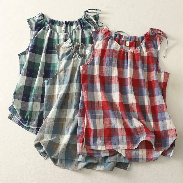 Women’s Cotton Sleeveless Plaid Top