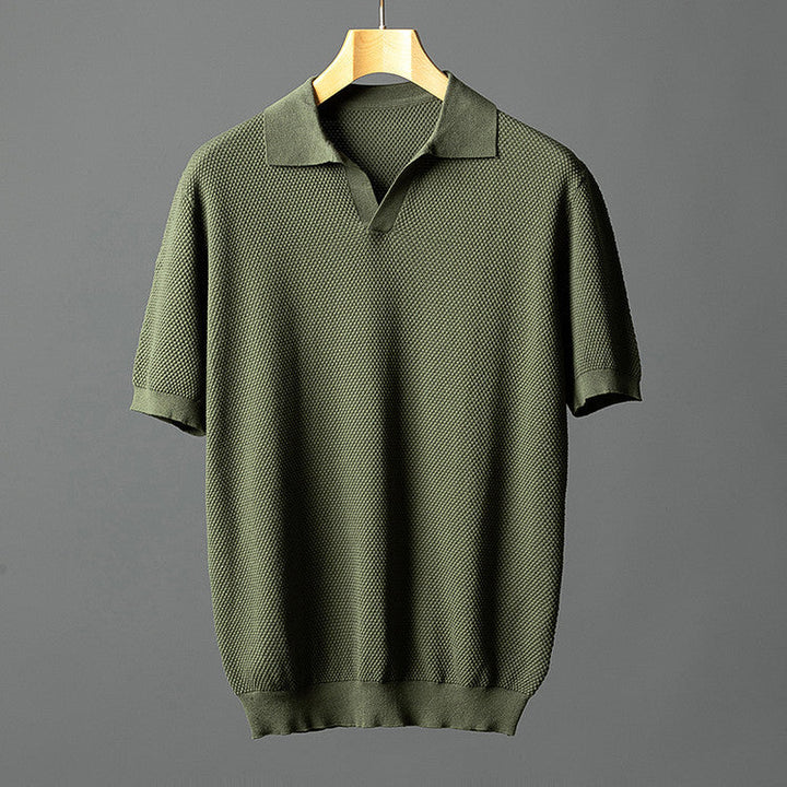Men's Cotton Textured Knit Short Sleeve Breathable Polo