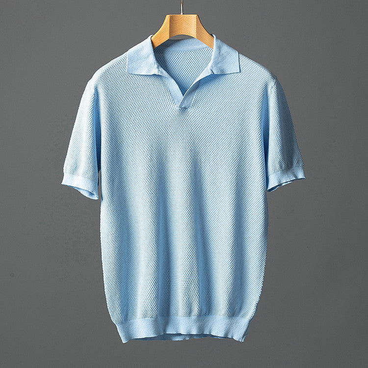 Men's Cotton Textured Knit Short Sleeve Breathable Polo
