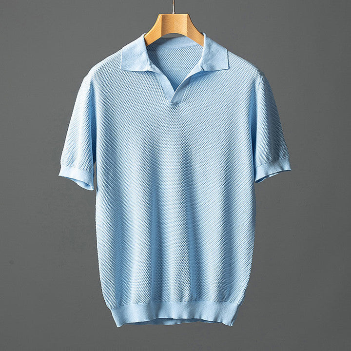 Men's Cotton Textured Knit Short Sleeve Breathable Polo