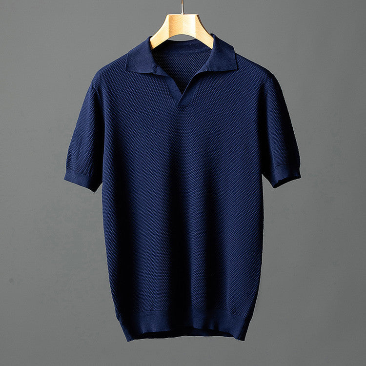 Men's Cotton Textured Knit Short Sleeve Breathable Polo