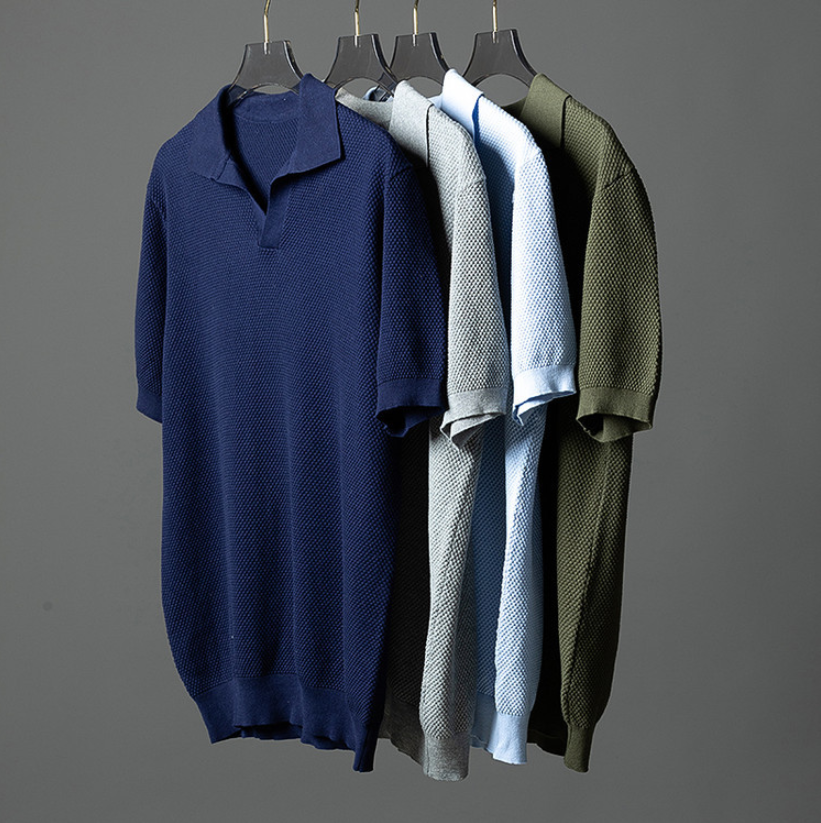 Men's Cotton Textured Knit Short Sleeve Breathable Polo