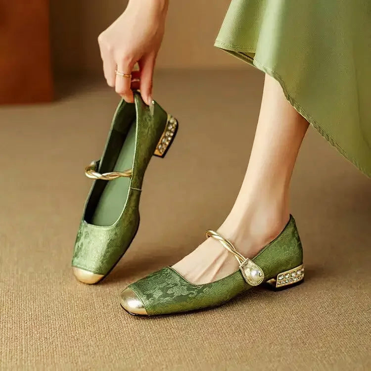 Women's Camilla Pearl Strap Rhinestone Slip-On Pumps