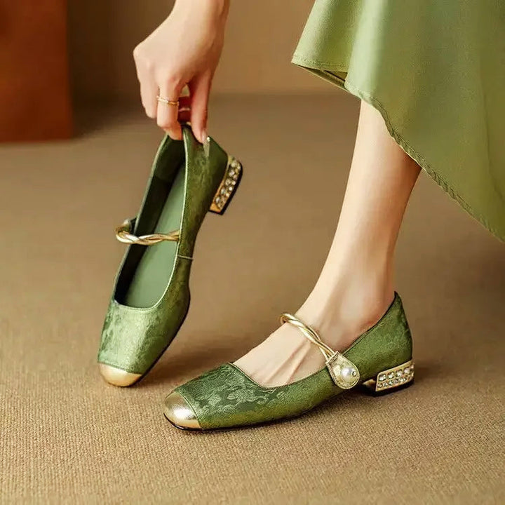 Women's Camilla Pearl Strap Rhinestone Slip-On Pumps