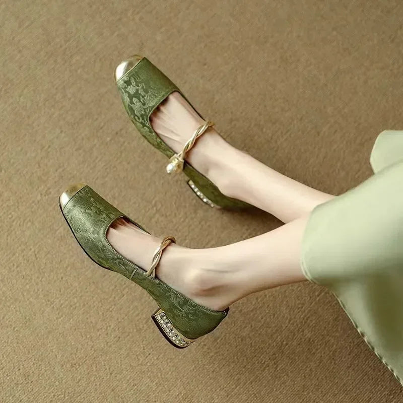 Women's Camilla Pearl Strap Rhinestone Slip-On Pumps