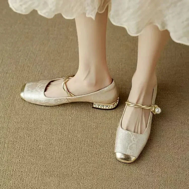 Women's Camilla Pearl Strap Rhinestone Slip-On Pumps