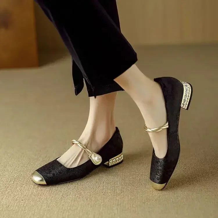 Women's Camilla Pearl Strap Rhinestone Slip-On Pumps