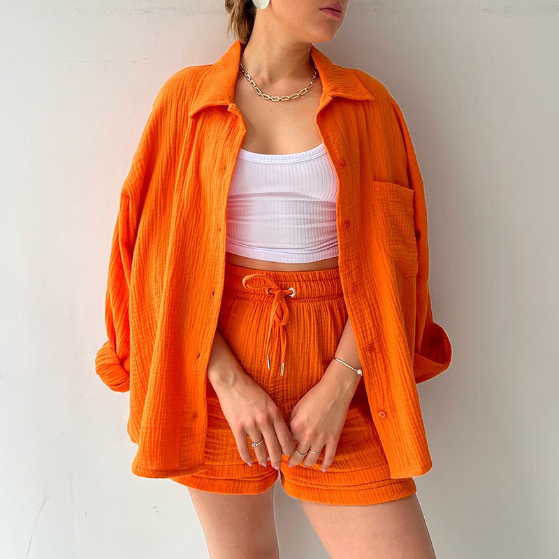 Women's Cotton Textured Two Piece Lounge Set