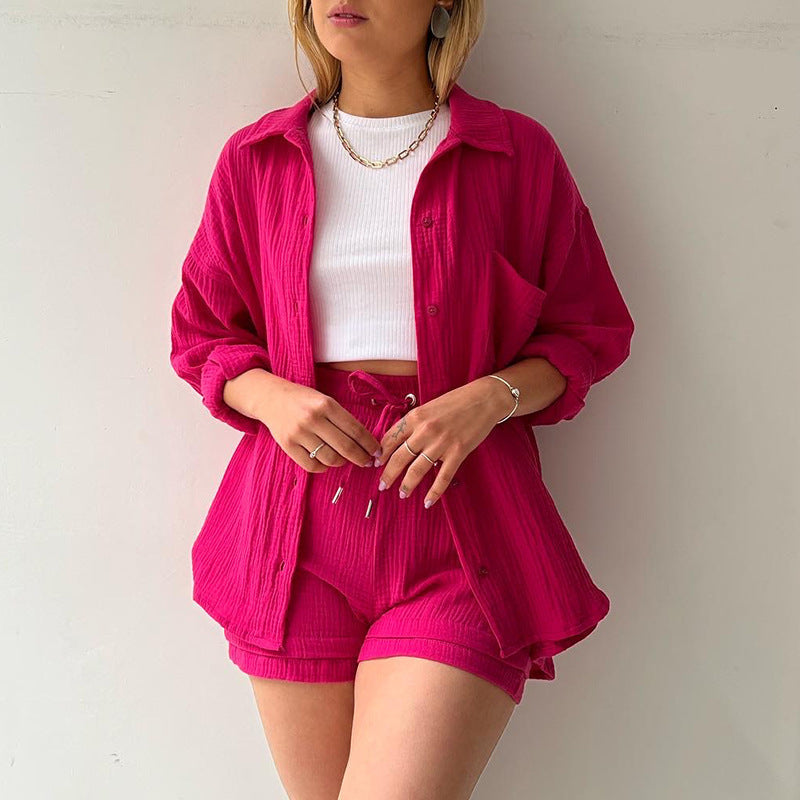 Women's Cotton Textured Two Piece Lounge Set