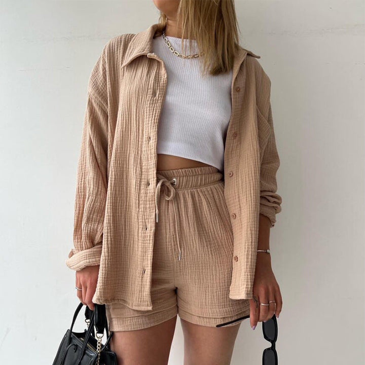 Women's Cotton Textured Two Piece Lounge Set