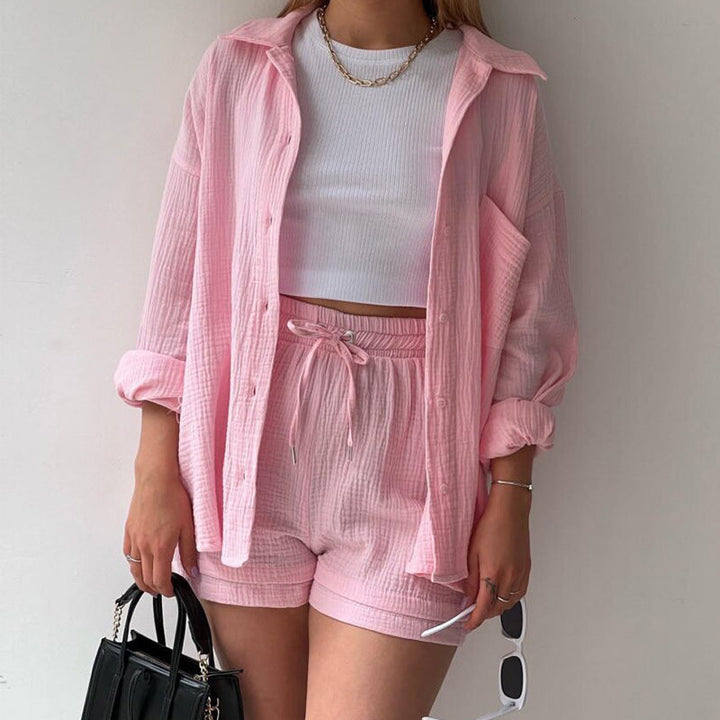 Women's Cotton Textured Two Piece Lounge Set