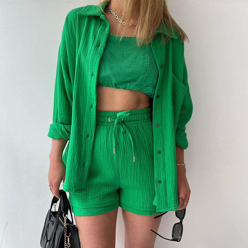 Women's Cotton Textured Two Piece Lounge Set