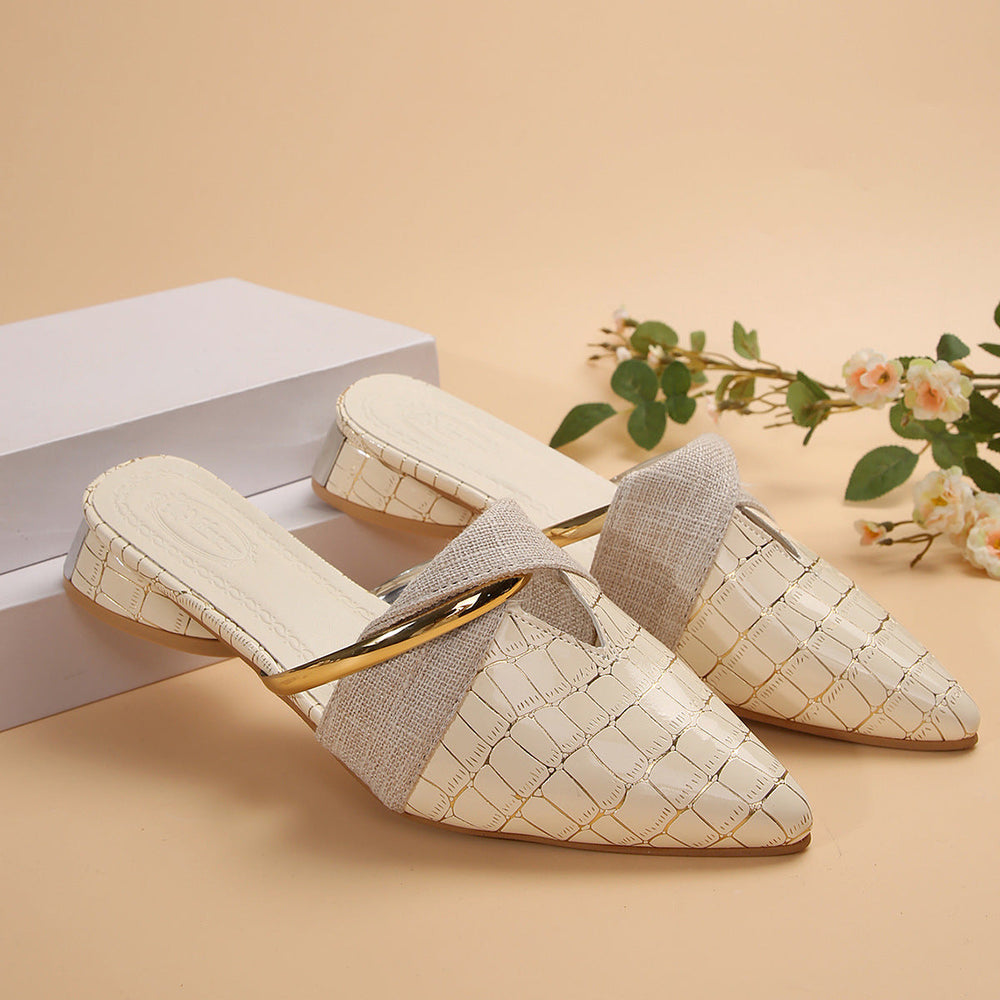 Women's Leona Croc-Embossed Linen Slip-On Mules
