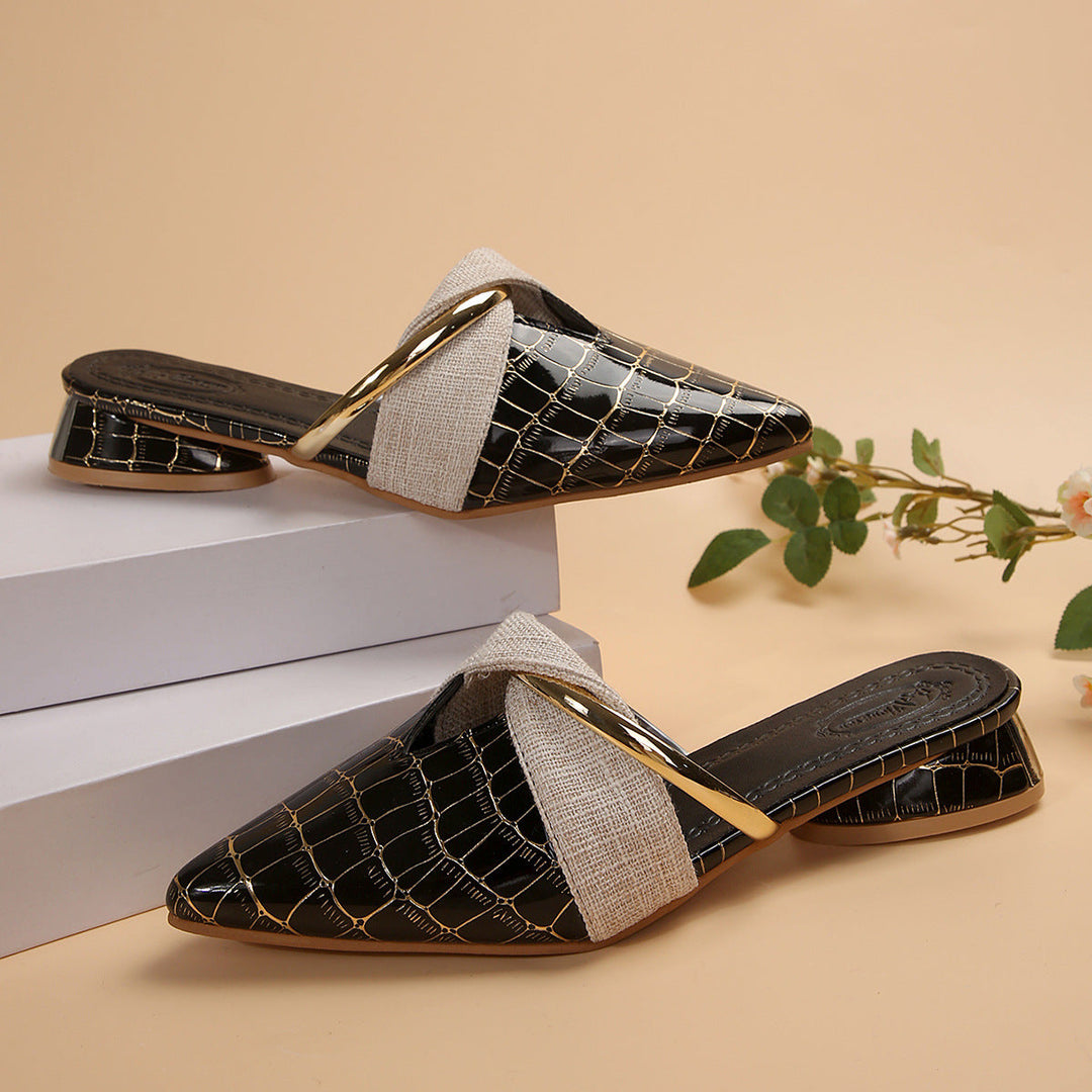 Women's Leona Croc-Embossed Linen Slip-On Mules