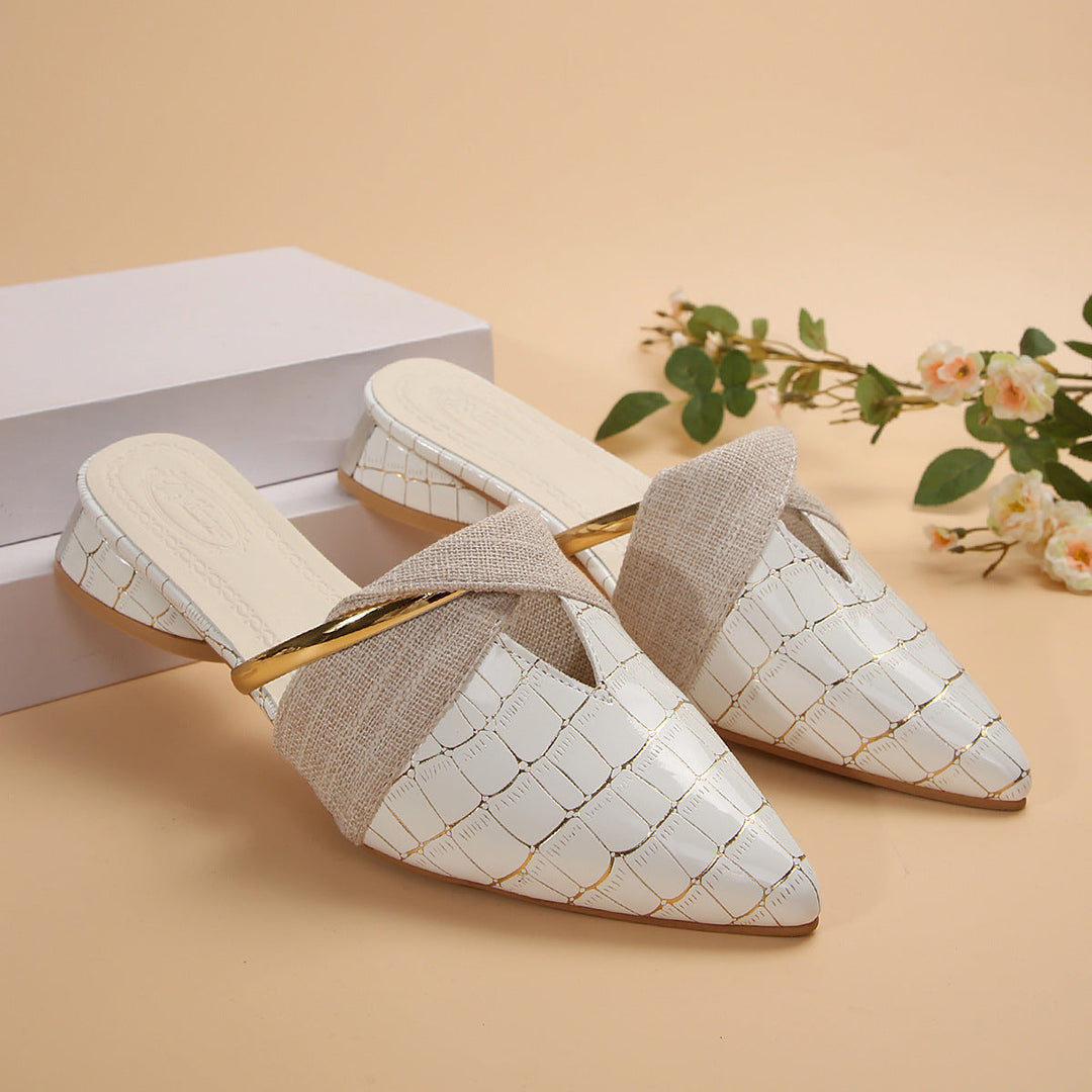 Women's Leona Croc-Embossed Linen Slip-On Mules