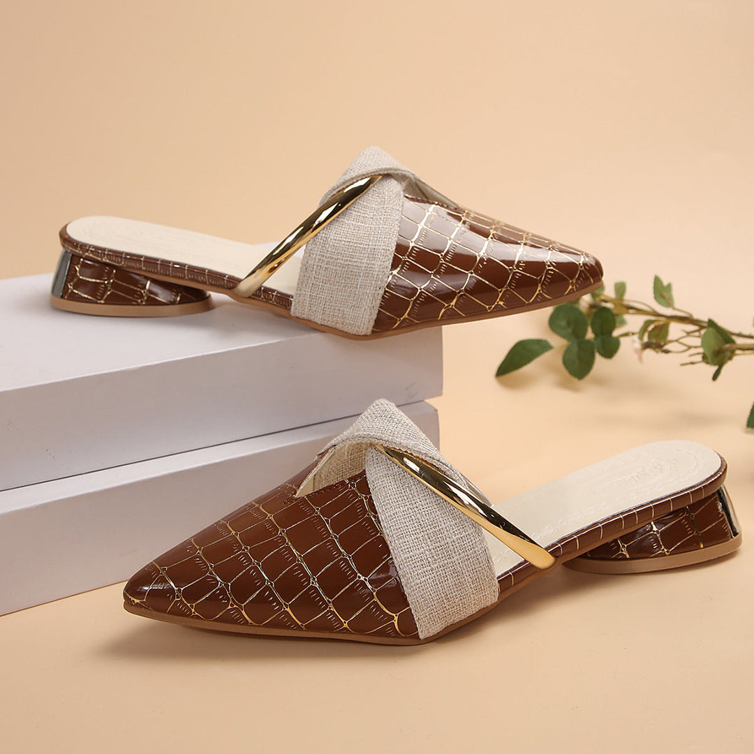 Women's Leona Croc-Embossed Linen Slip-On Mules
