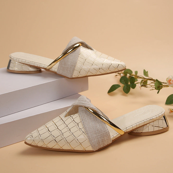 Women's Leona Croc-Embossed Linen Slip-On Mules