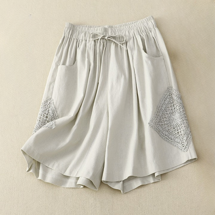 Women's Mia Linen Embroidered Boho Drawstring Shorts