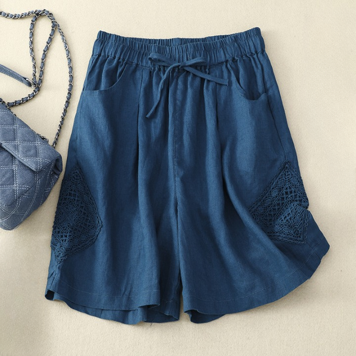 Women's Mia Linen Embroidered Boho Drawstring Shorts