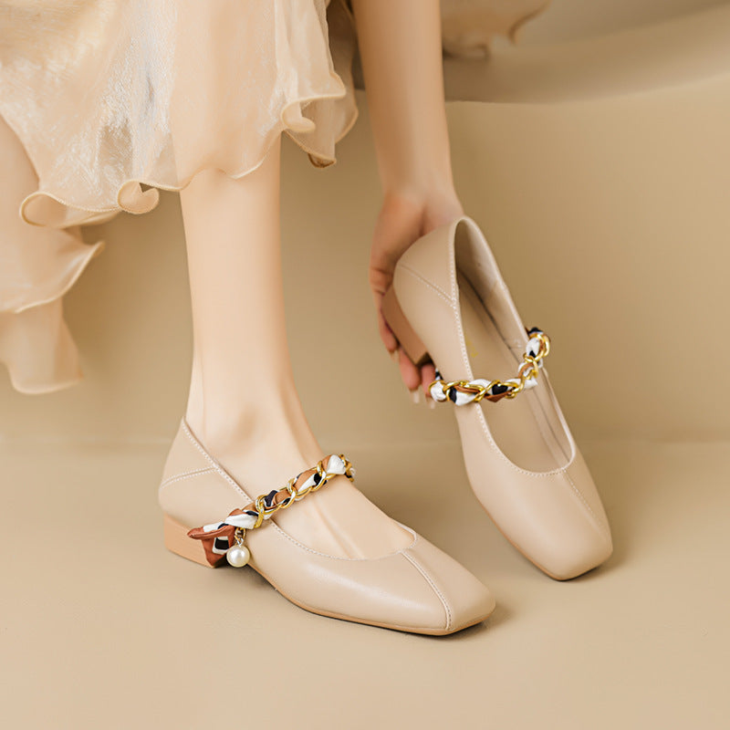 Women's Pearl Chain Low Heel Flats