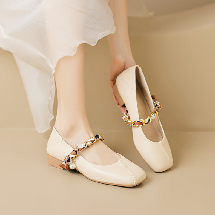 Women's Pearl Chain Low Heel Flats