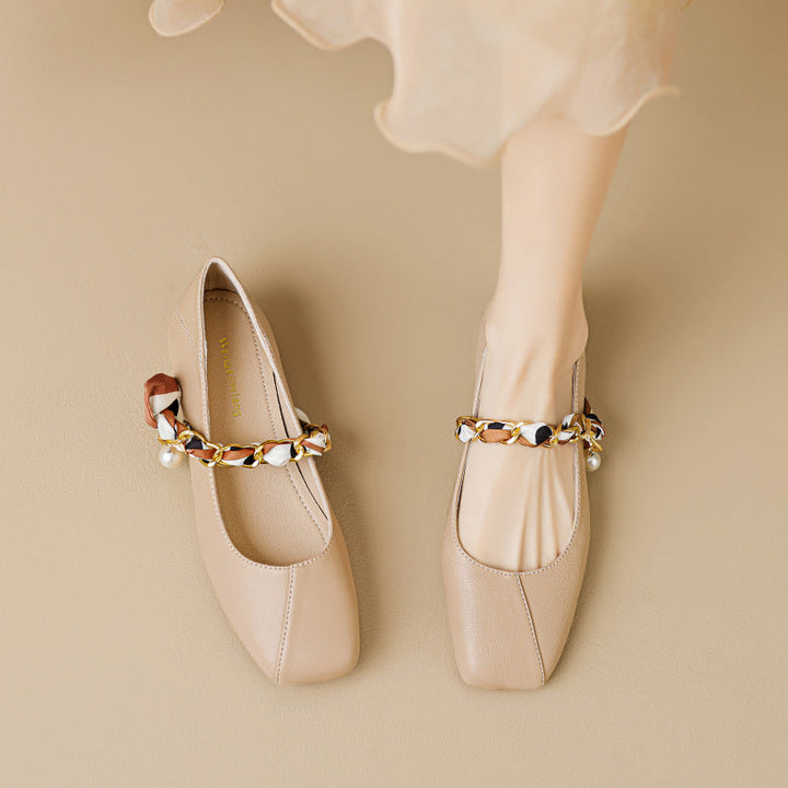 Women's Pearl Chain Low Heel Flats