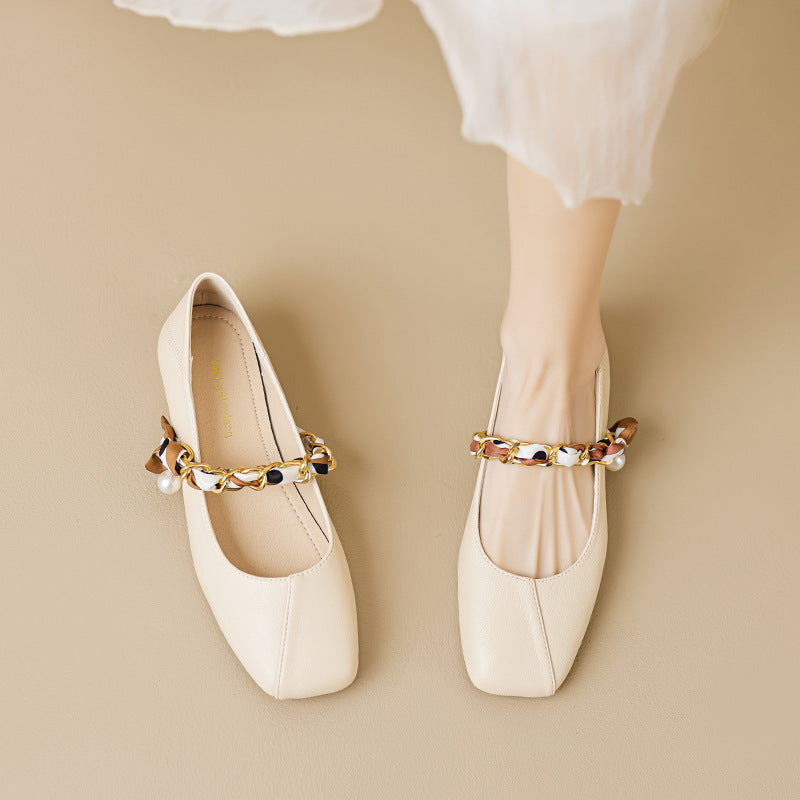 Women's Pearl Chain Low Heel Flats