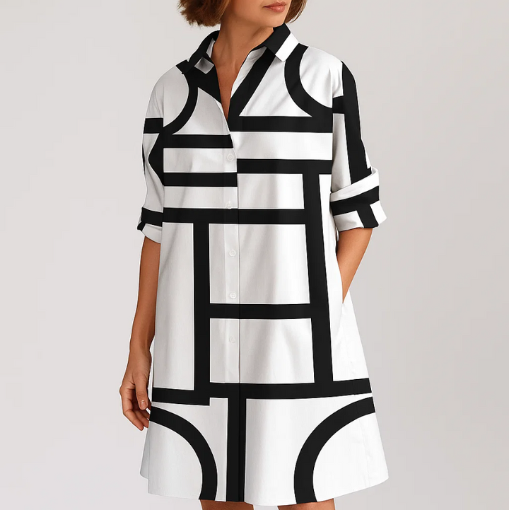 Women's Geometric Button Down Relaxed Chic Dress