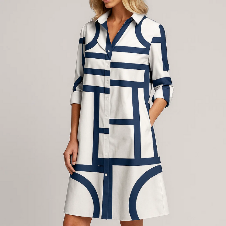 Women's Geometric Button Down Relaxed Chic Dress