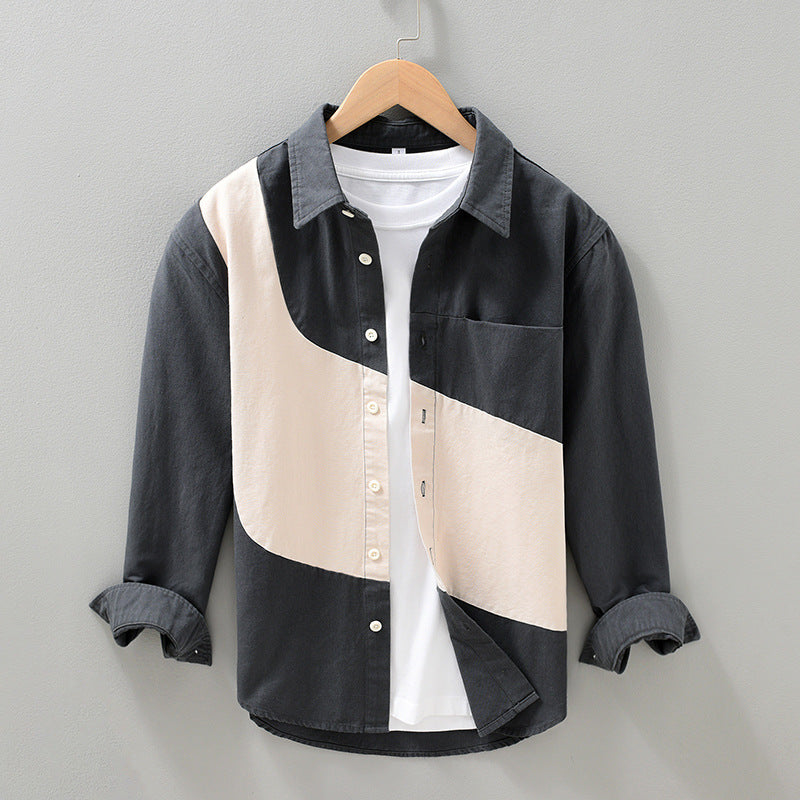 Men's Colorblock Panel Cotton Button Shirt