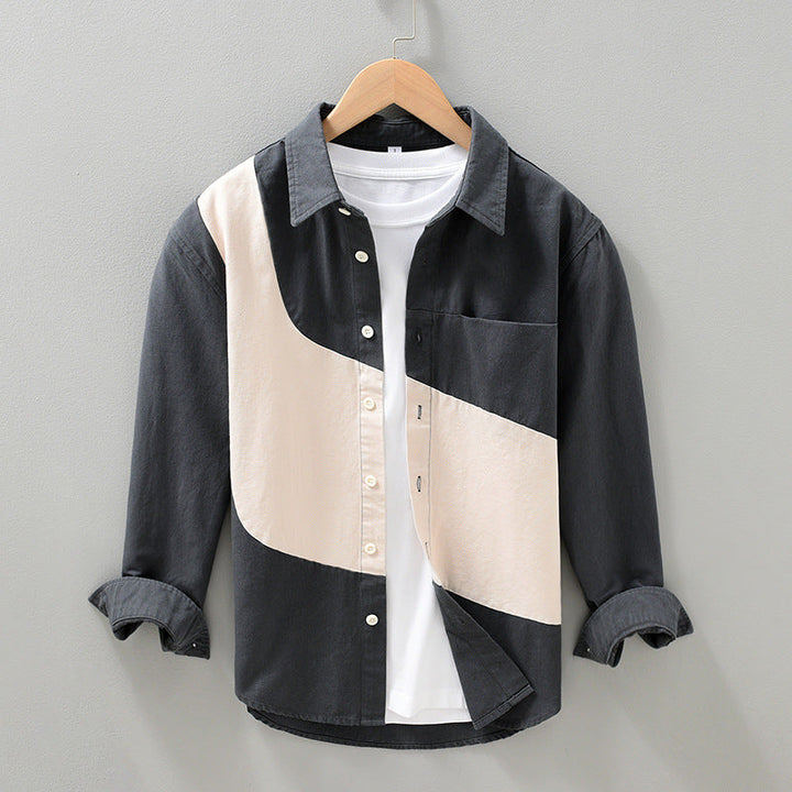 Men's Colorblock Panel Cotton Button Shirt