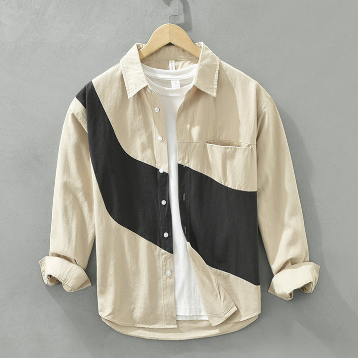 Men's Colorblock Cotton Long Sleeve Shirt