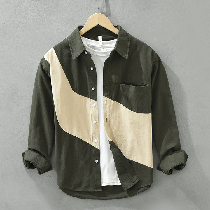 Men's Colorblock Cotton Long Sleeve Shirt