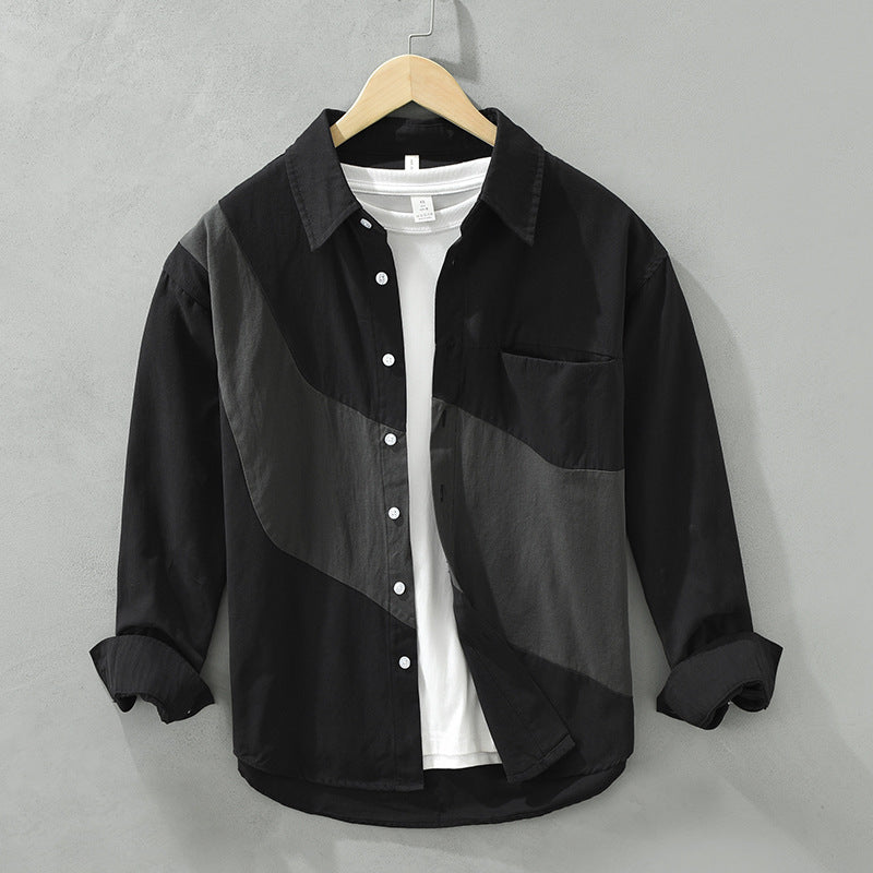 Men's Colorblock Cotton Long Sleeve Shirt