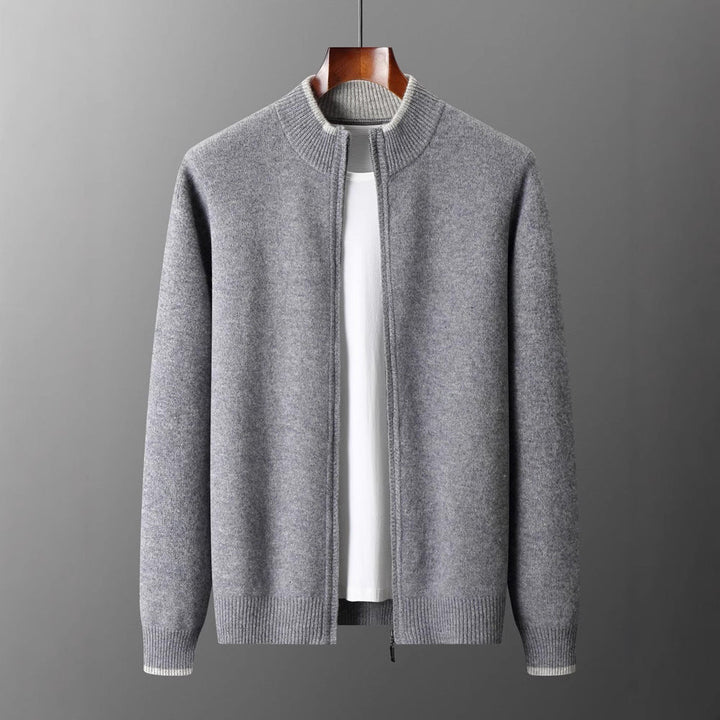 Men’s Wool Zip Cardigan - Stand Collar Knit Jacket