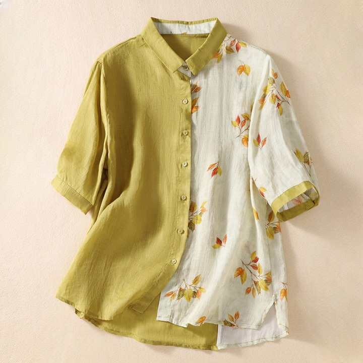 Women's Linen Floral Breathable Blouse