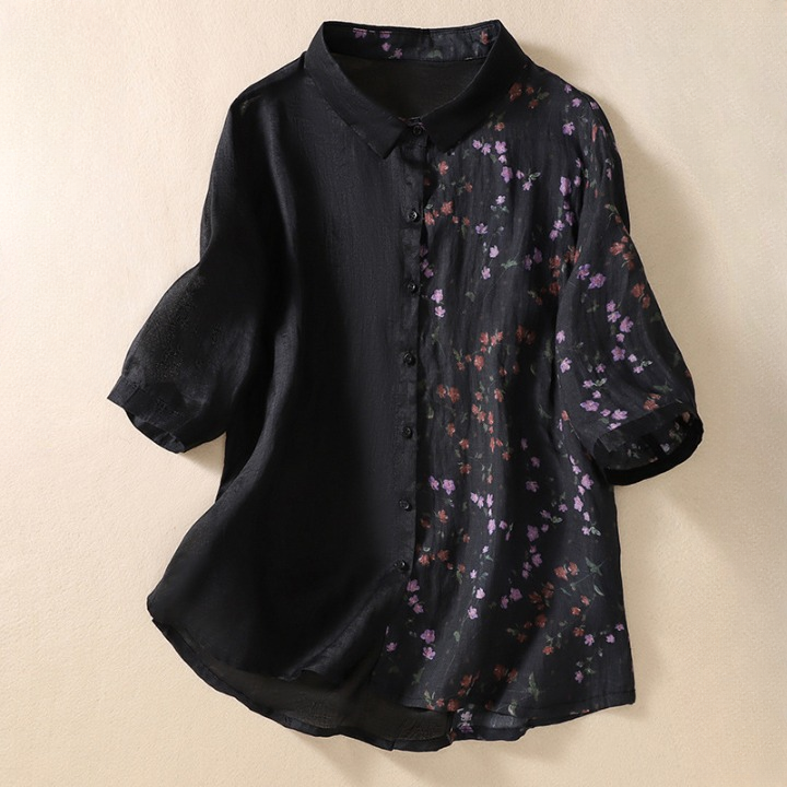 Women's Linen Floral Breathable Blouse