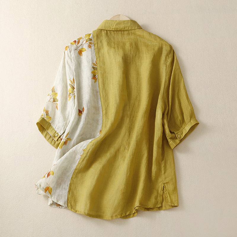 Women's Linen Floral Breathable Blouse
