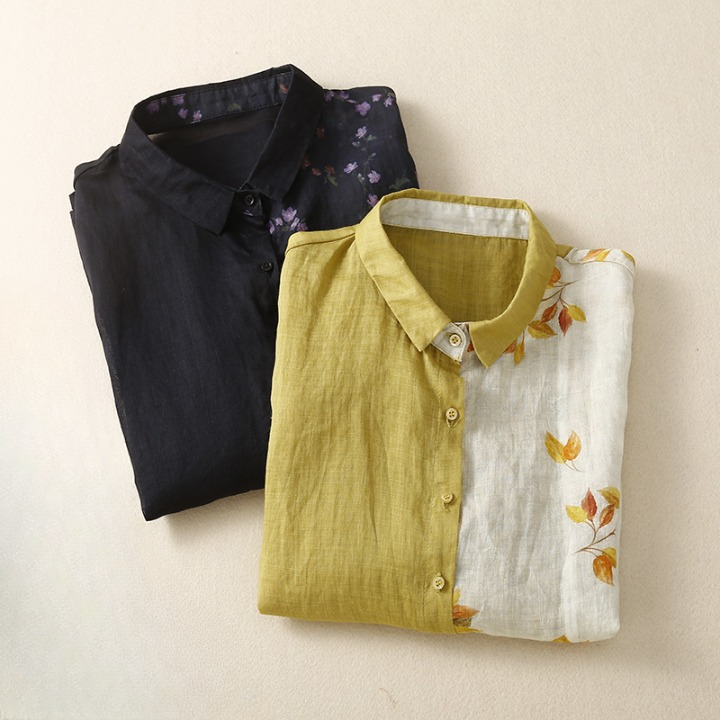 Women's Linen Floral Breathable Blouse