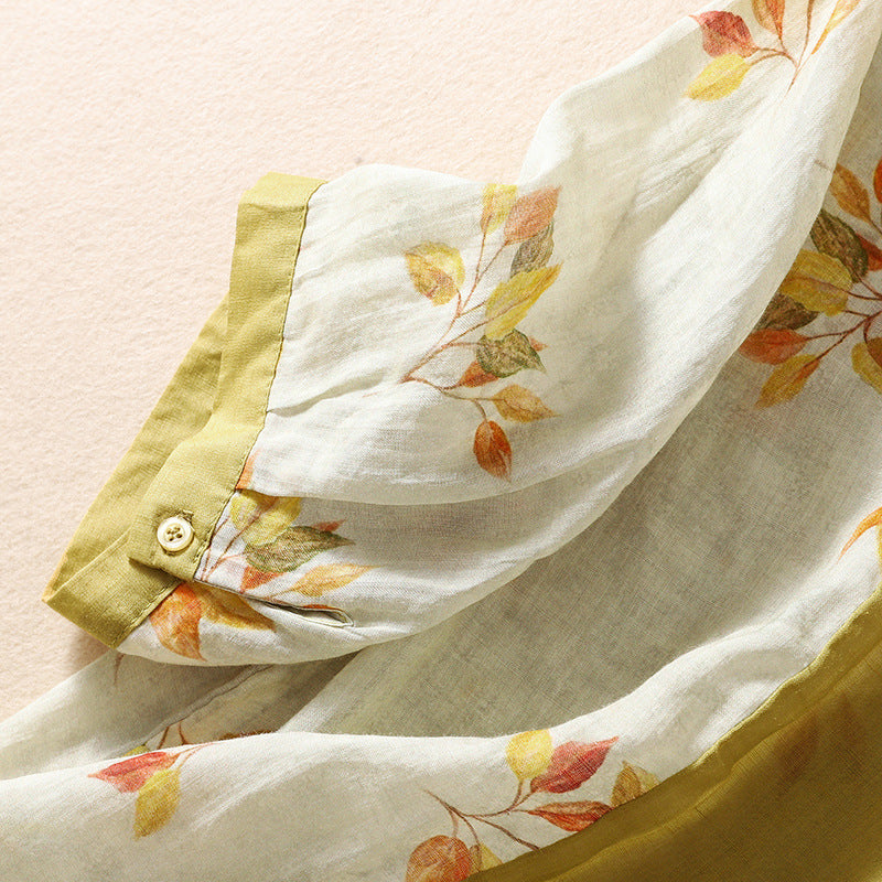 Women's Linen Floral Breathable Blouse