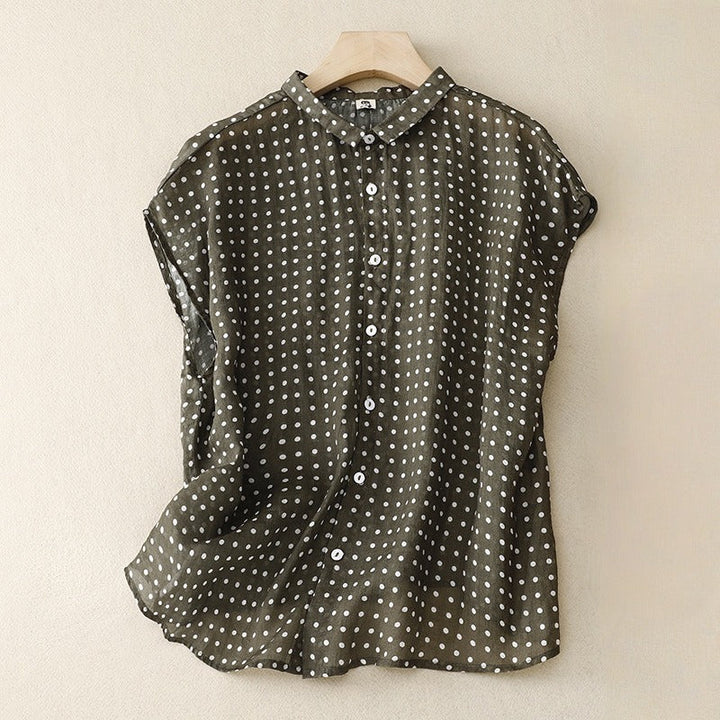 Women’s Linen-Cotton Polka Dot Lightweight Blouse