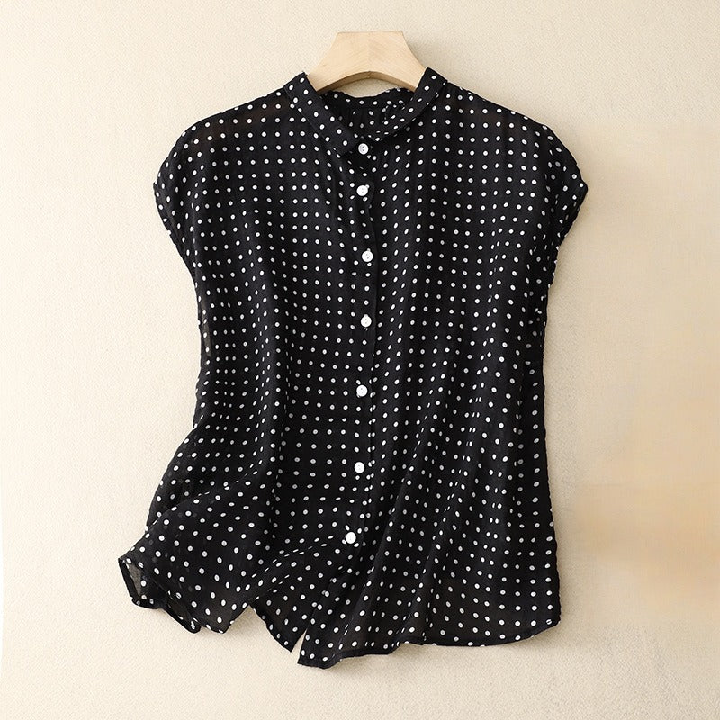 Women’s Linen-Cotton Polka Dot Lightweight Blouse