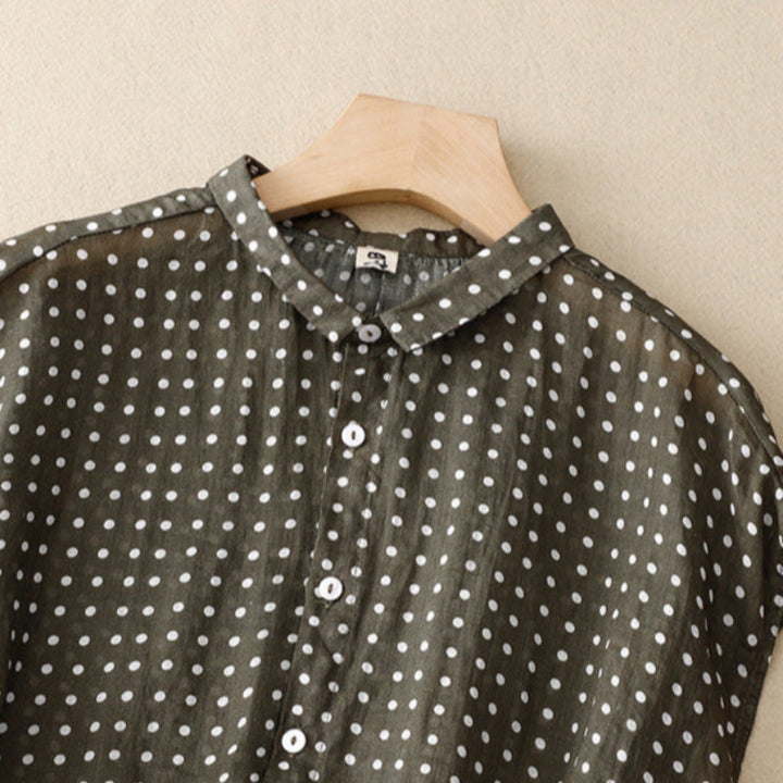 Women’s Linen-Cotton Polka Dot Lightweight Blouse