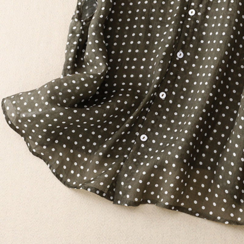Women’s Linen-Cotton Polka Dot Lightweight Blouse