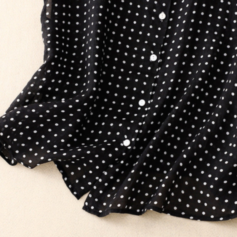 Women’s Linen-Cotton Polka Dot Lightweight Blouse