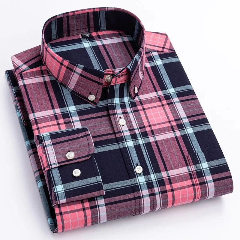 Men’s Classic Plaid Button-Down Long Sleeve Shirt