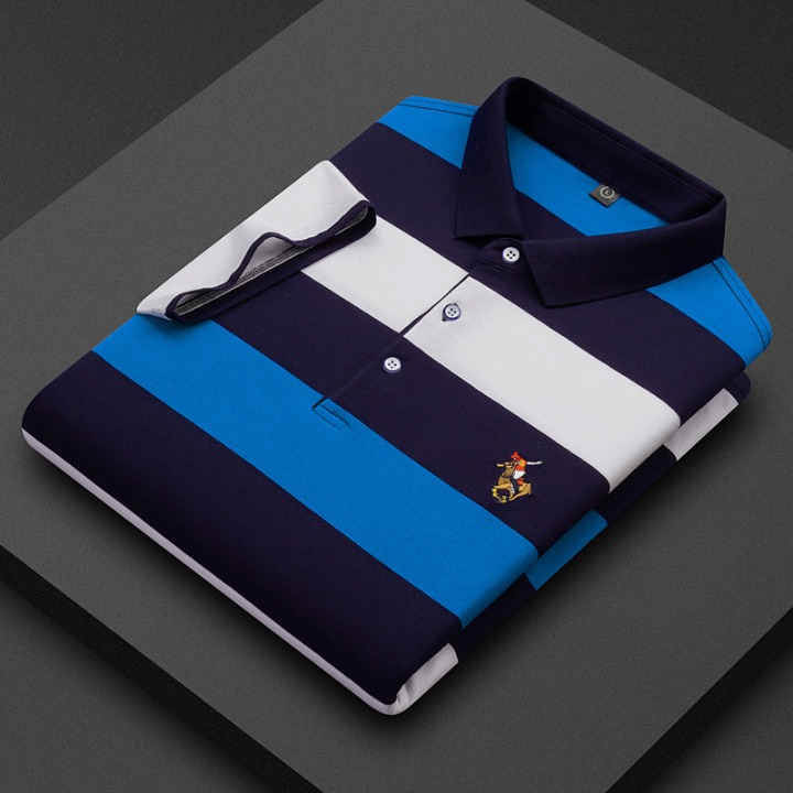 Men’s Striped Cotton Rugby Polo – Classic Collar Fit
