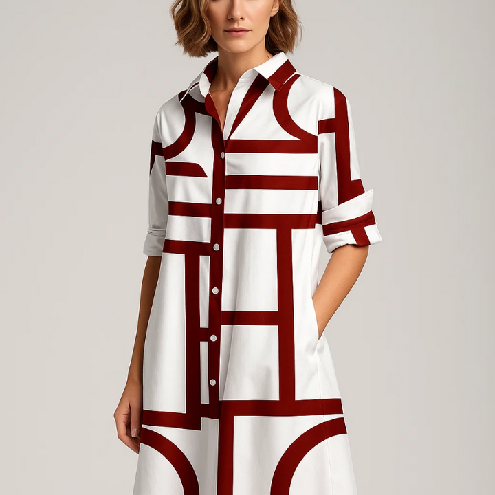 Women's Geometric Button Down Relaxed Chic Dress
