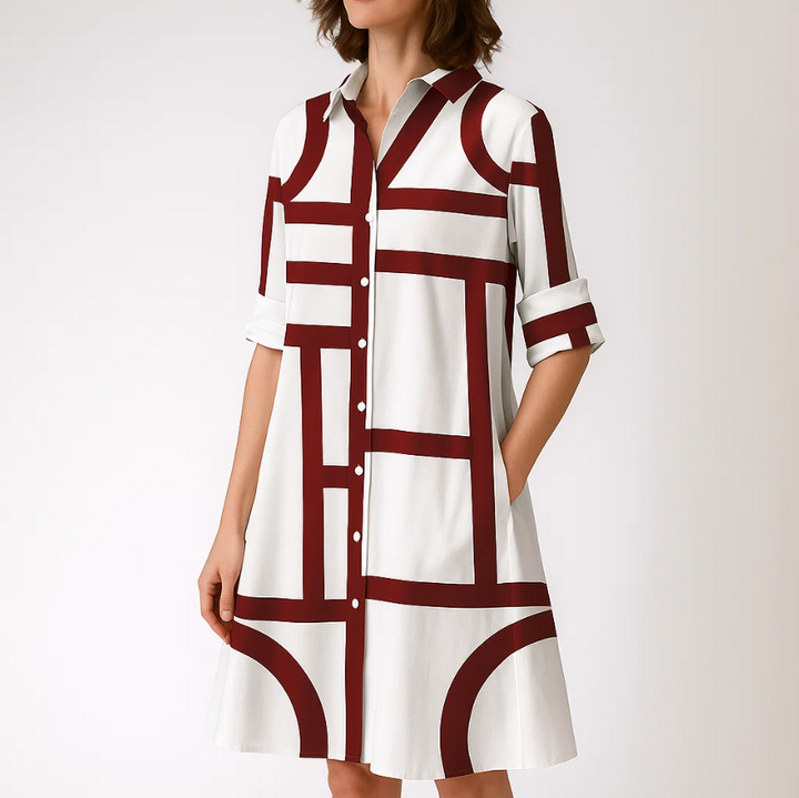Women's Geometric Button Down Relaxed Chic Dress