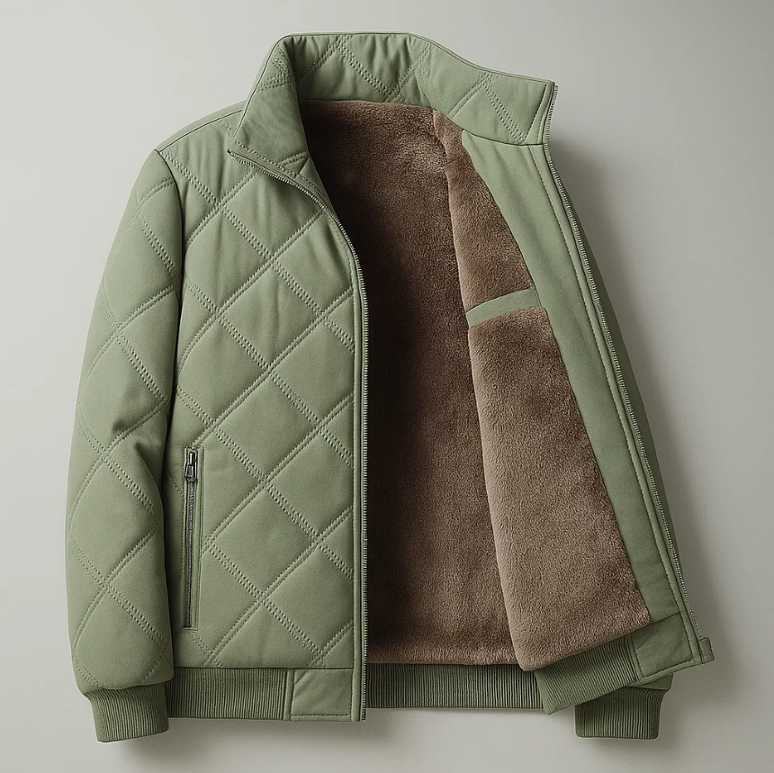 Men’s Quilted Fleece-Lined Jacket | Warm Winter Zip Jacket